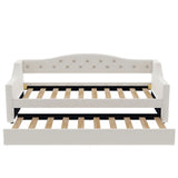 Twin XL Upholstered Linen Daybed With LED Trundle - Omega Lifestyles