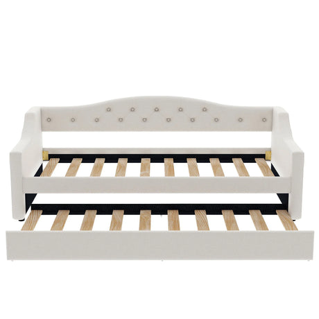 Twin XL Upholstered Linen Daybed With LED Trundle - Omega Lifestyles
