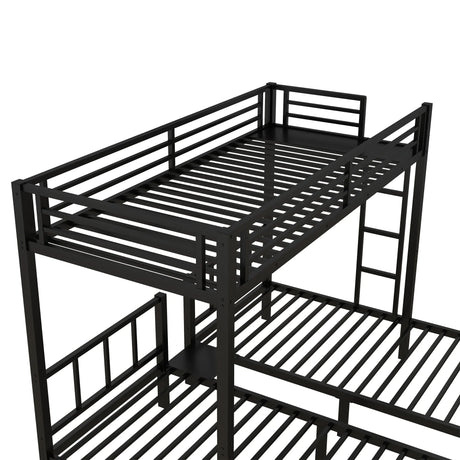 Metal Twin Over Twin Triple Bunk Bed With Guardrails - Omega Lifestyles