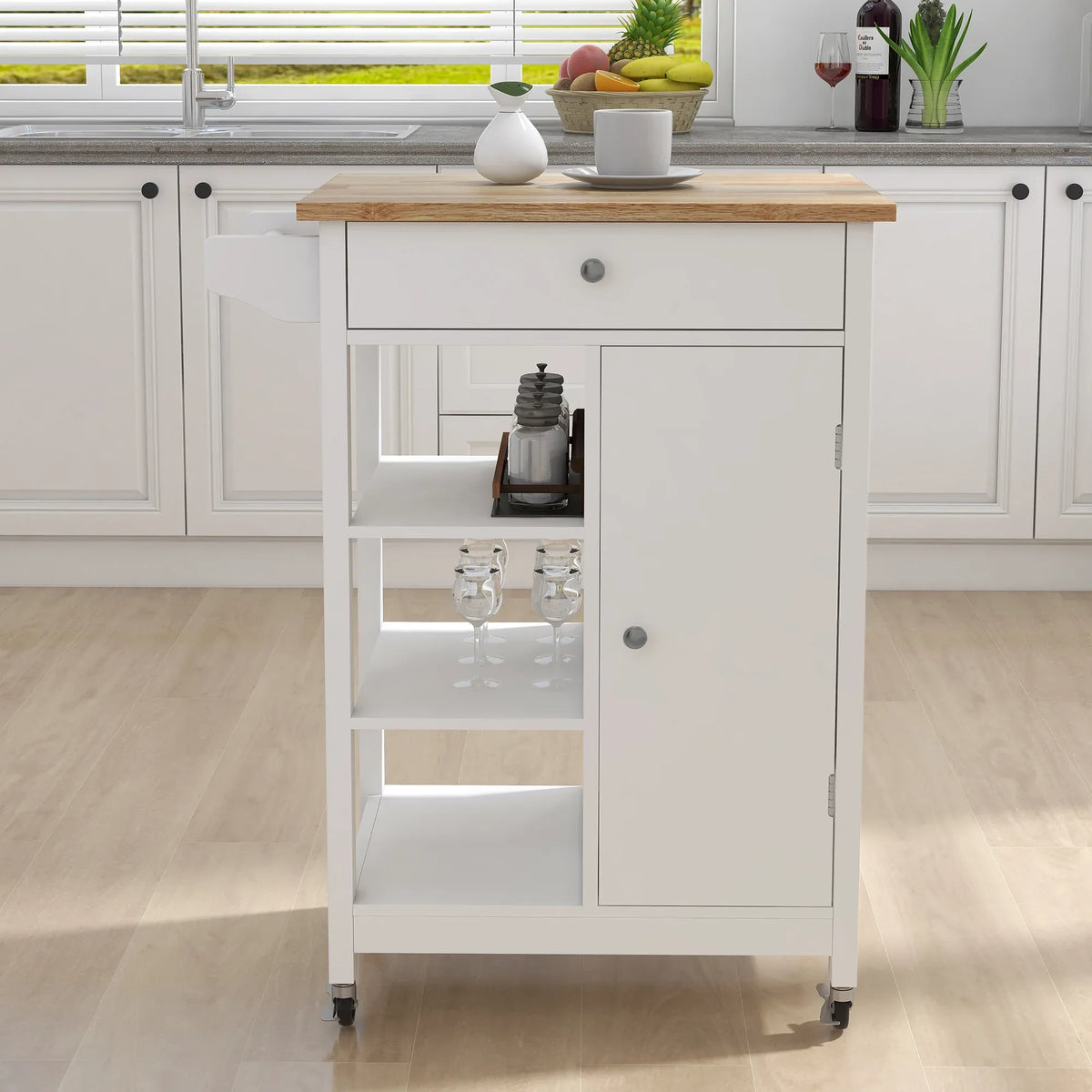 White Multi-Functional Kitchen Island Trolley Cart With Wheels - Omega Lifestyles
