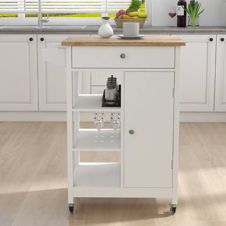 White Multi-Functional Kitchen Island Trolley Cart With Wheels - Omega Lifestyles