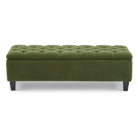 Green Boucle Ottoman Bench With Storage And Seating - Omega Lifestyles