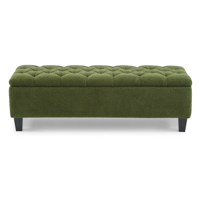 Green Boucle Ottoman Bench With Storage And Seating - Omega Lifestyles