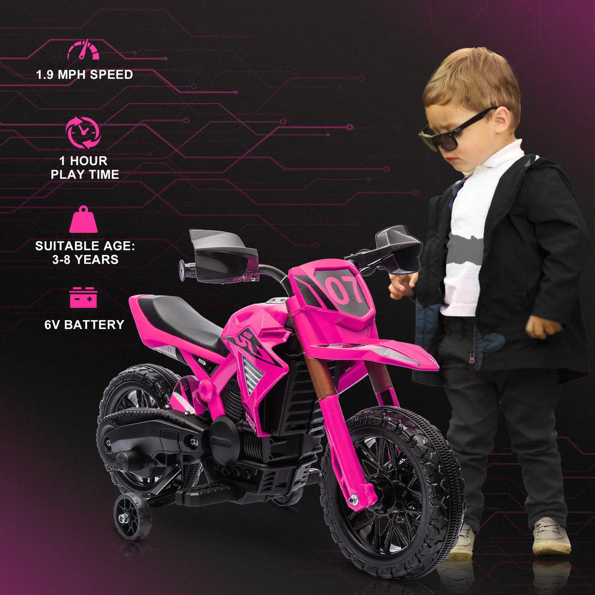 6V Electric Kids Motorcycle With Training Wheels And Horn - Omega Lifestyles