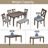 6-Piece Walnut Acacia Wood Dining Table Set With Bench - Omega Lifestyles