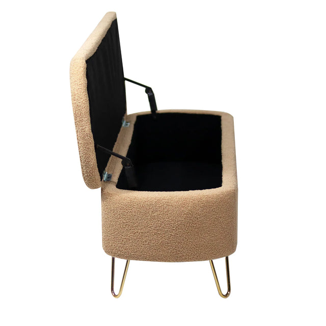 Camel Faux Fur Storage Ottoman Bench With Gold Legs - Omega Lifestyles