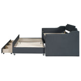 Twin Upholstered Linen-Blend Daybed With Trundle Drawers - Omega Lifestyles