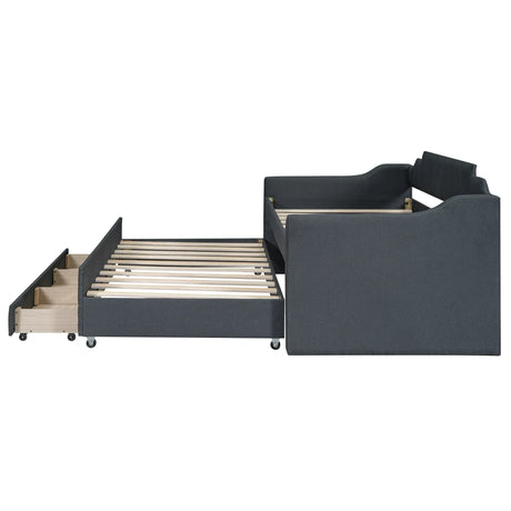 Twin Upholstered Linen-Blend Daybed With Trundle Drawers - Omega Lifestyles