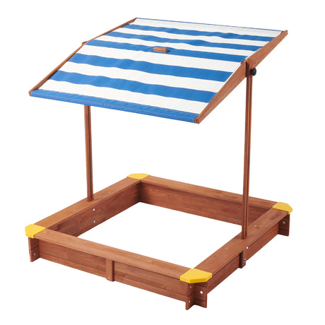 Wooden Kids Sandbox With Adjustable Canopy And Black Liner - Omega Lifestyles