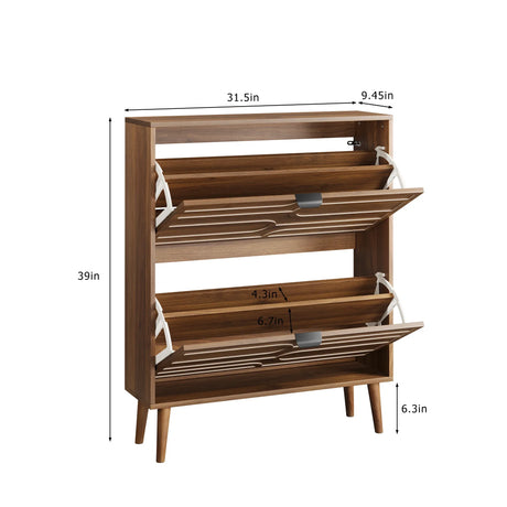 Farmhouse Walnut MDF Shoe Cabinet With Flip Drawers - Omega Lifestyles