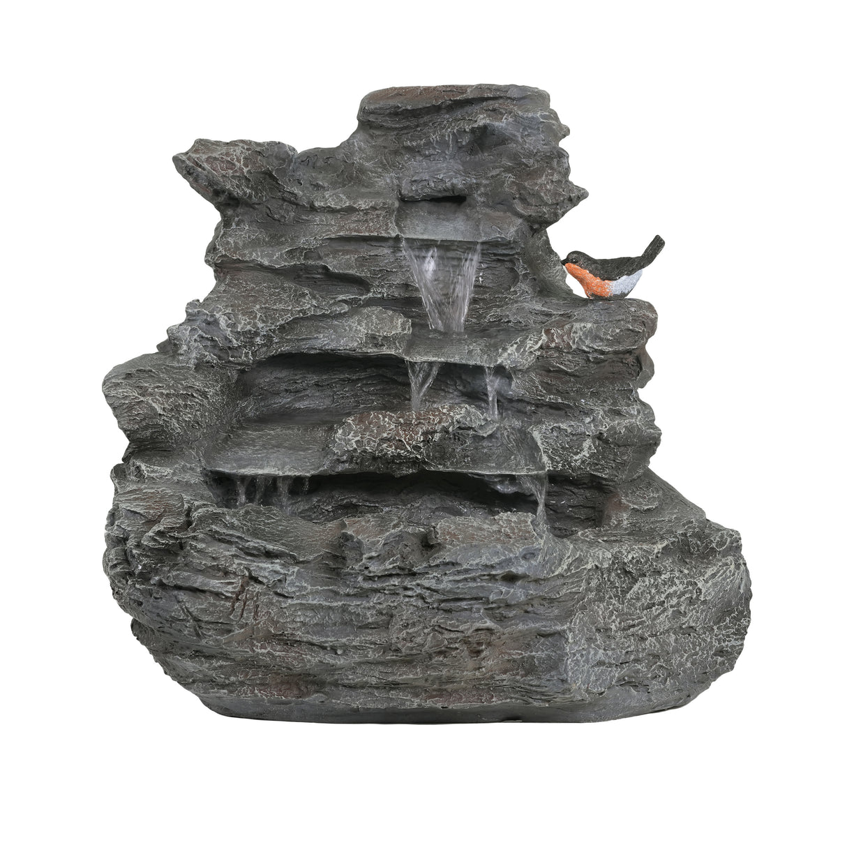 4-Tiered Concrete Rock Waterfall Fountain With LED Lights