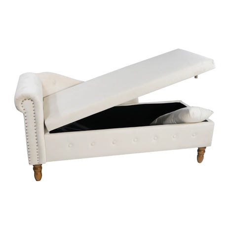 Beige Velvet Classic Storage Chaise Lounge Chair - Omega Lifestyles