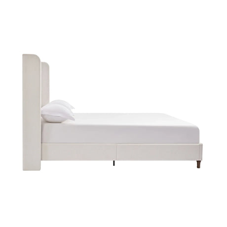 King Contemporary Cream Chenille Upholstered Bed Frame - Omega Lifestyles