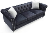 Velvet Upholstered Three-Seat Tufted Sofa With Nailhead Trim - Omega Lifestyles