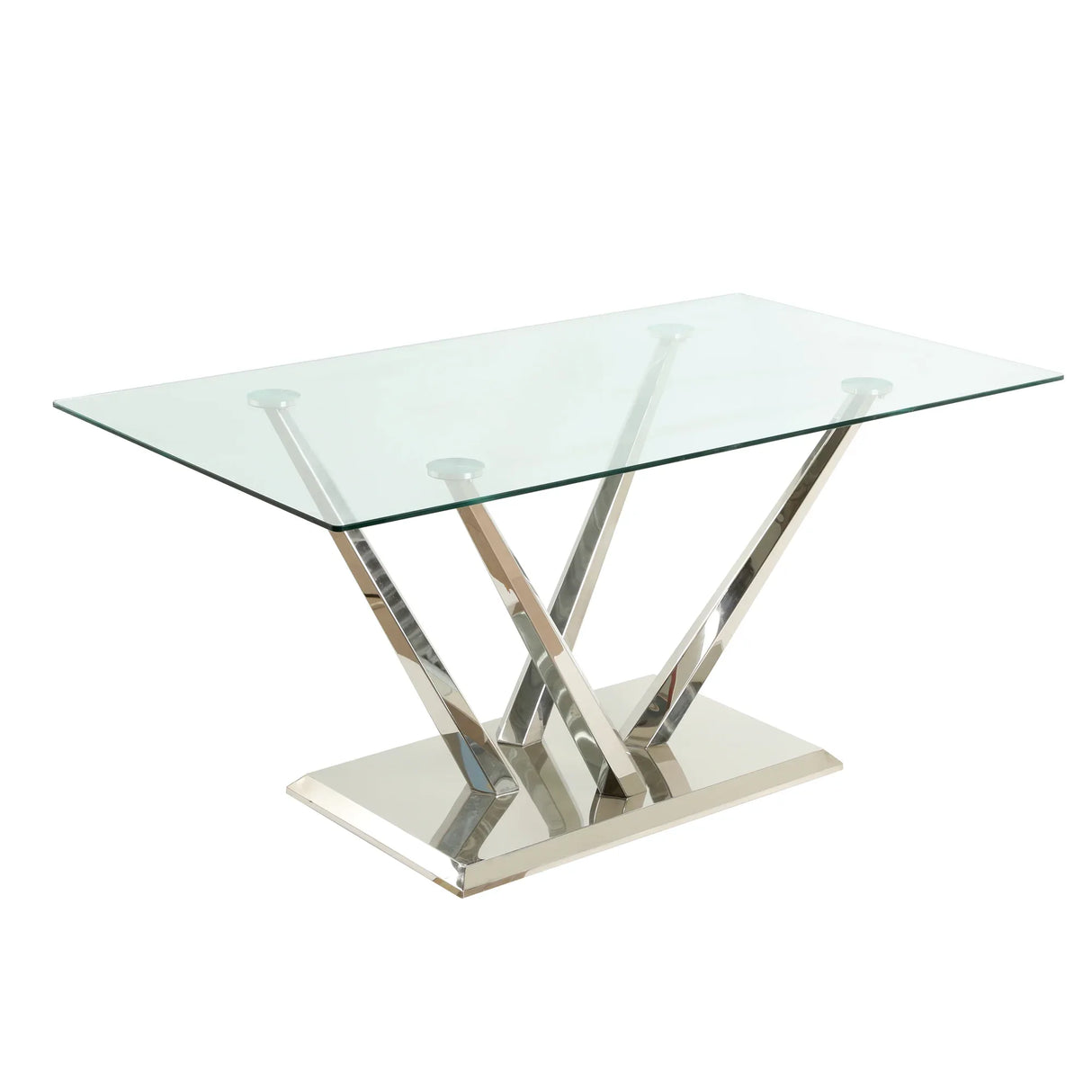 Modern Glass Dining Table With Stainless Steel Base Set - Omega Lifestyles