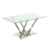Modern Glass Dining Table With Stainless Steel Base Set - Omega Lifestyles