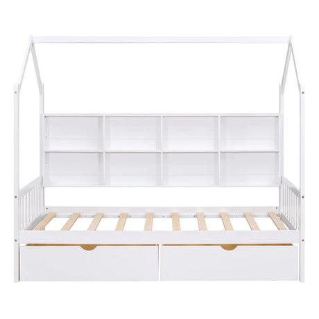 Twin Solid Wood Kids House Bed With Storage Drawers - Omega Lifestyles