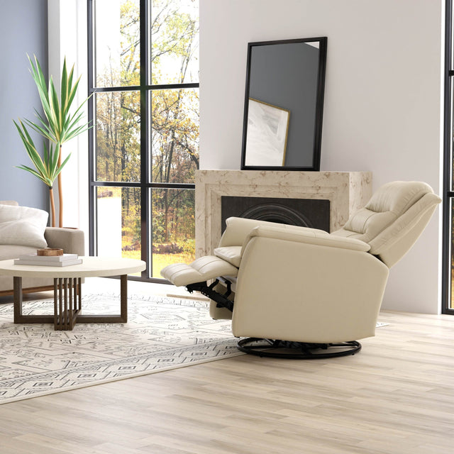 Swivel Glider Recliner With Manual Footrest And Leather Upholstery - Omega Lifestyles