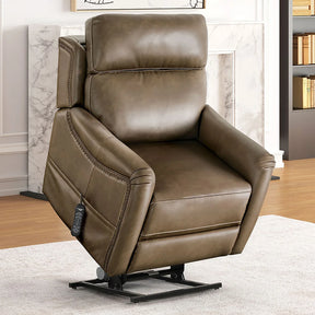 Transitional Brown Leatherette Power Lift Massage Chair - Omega Lifestyles