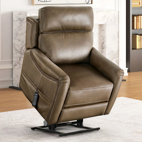 Transitional Brown Leatherette Power Lift Massage Chair - Omega Lifestyles