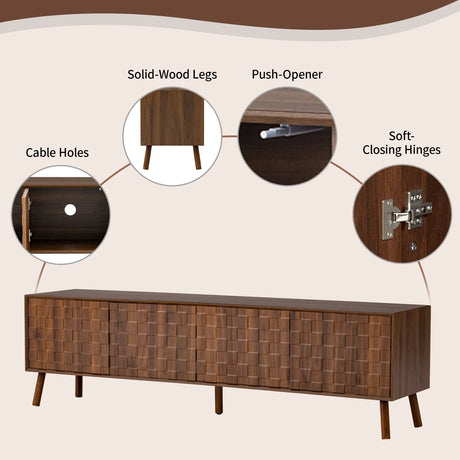 70-Inch Modern Walnut TV Stand With Soft-Closing Hinges - Omega Lifestyles