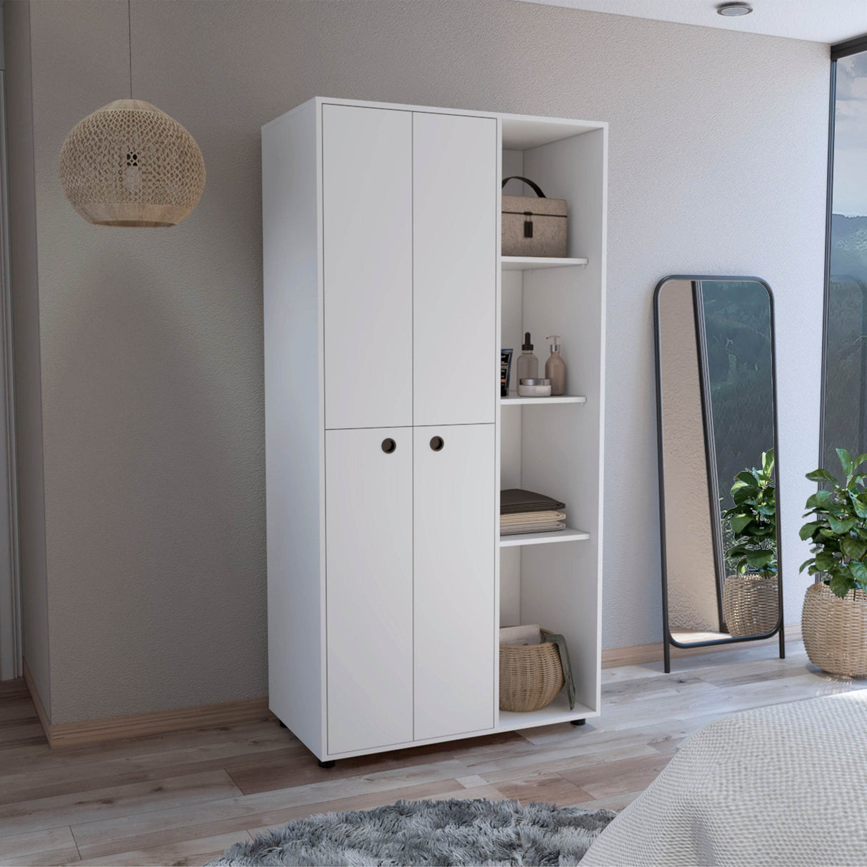 White Particle Board Bedroom Wardrobe Armoire With Storage