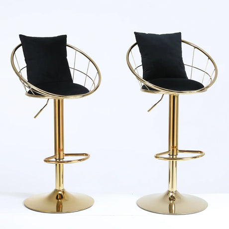 Set Of 2 Black Velvet Adjustable Height Bar Chairs - Omega Lifestyles