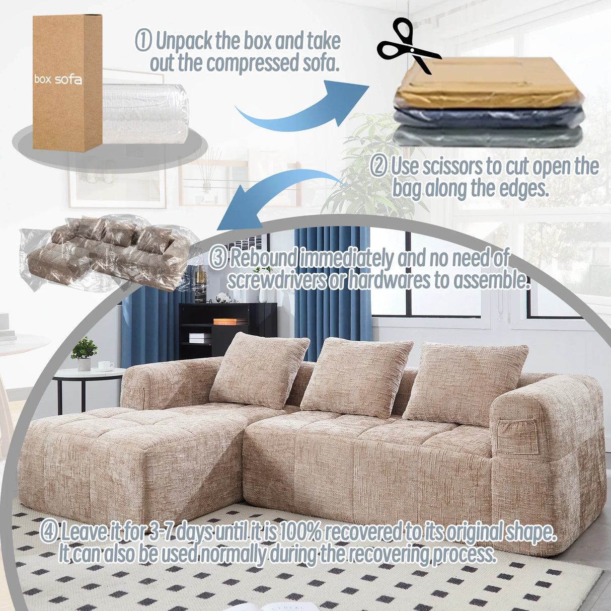 Chenille Modular 3-Seat Sectional Sofa With Side Pockets - Omega Lifestyles