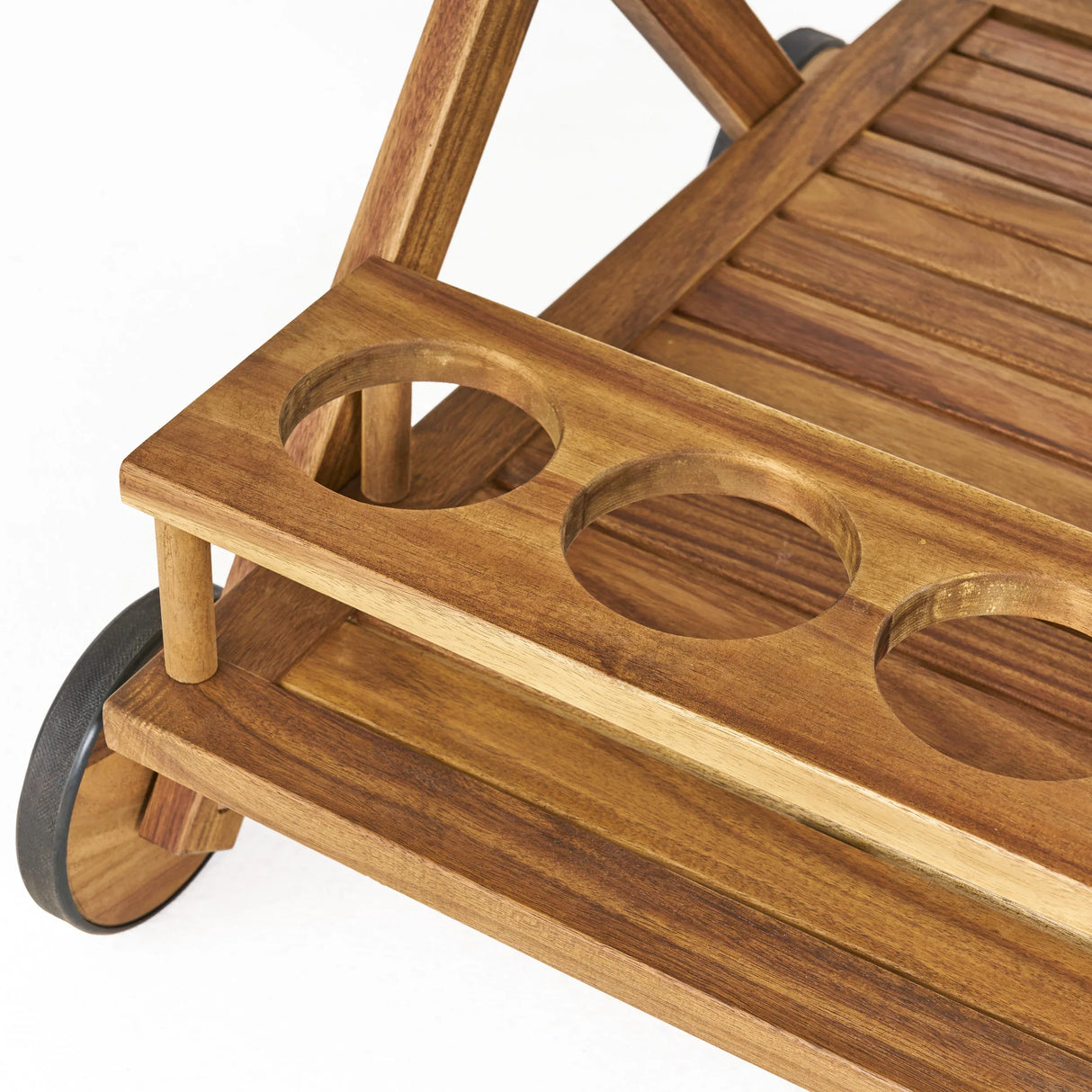 Natural Stained Acacia Wood Mobile Bar Cart With Wheels - Omega Lifestyles