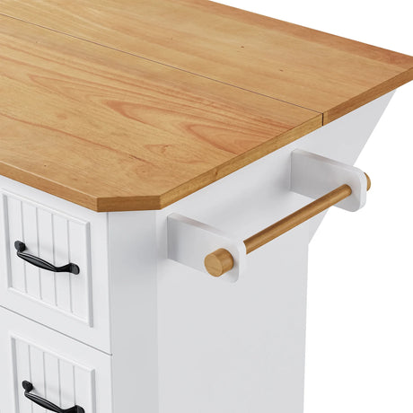 Rustic White Rubber Wood Rolling Kitchen Island Cart - Omega Lifestyles