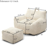 Giant Corduroy Bean Bag Chair With Armrests Footstool - Omega Lifestyles