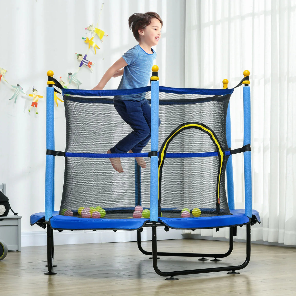 Kids 55-Inch Toddler Trampoline With Safety Enclosure Ball Pit - Omega Lifestyles
