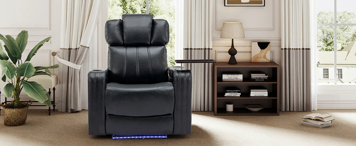 Blue PU Leather Power Recliner Chair With Cooling Cup Holder - Omega Lifestyles
