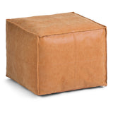 Handcrafted Distressed Brown Faux Leather Square Pouf - Omega Lifestyles