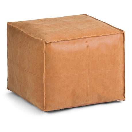 Handcrafted Distressed Brown Faux Leather Square Pouf - Omega Lifestyles