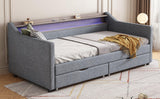 Twin Linen Upholstered Daybed Frame With Storage Drawers - Omega Lifestyles