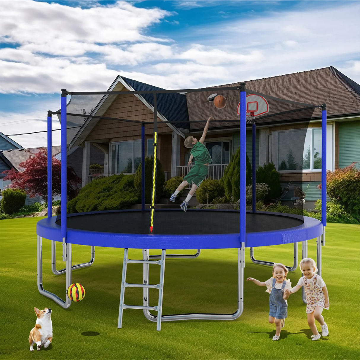 14FT Outdoor Kids Trampoline With Safety Enclosure Net - Omega Lifestyles