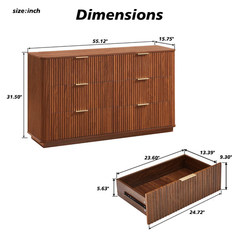 Modern Walnut 6-Drawer Dresser With Wave Design - Omega Lifestyles