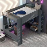 Full Wood Gaming Loft Bed Frame With Desk LED Charging Station - Omega Lifestyles