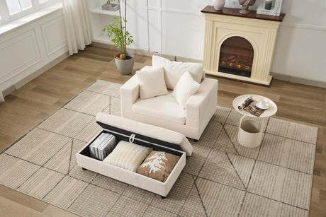 Beige Corduroy Chaise Lounge Chair With Ottoman - Omega Lifestyles