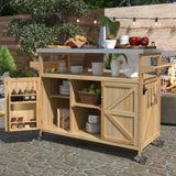 Farmhouse Solid Fir Wood Outdoor Kitchen Island Cart - Omega Lifestyles