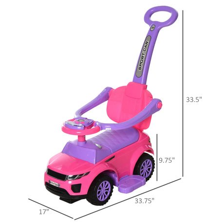 3-in-1 Toddler Ride On Push Car Stroller Toy Pink - Omega Lifestyles