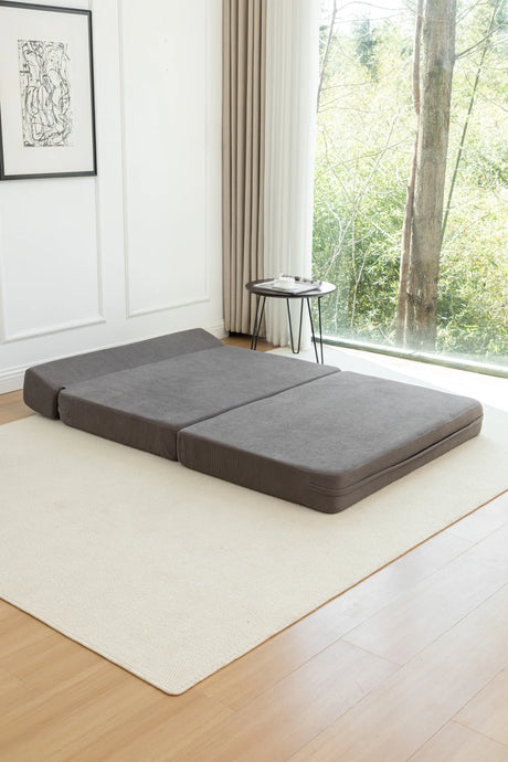 Foldable Corduroy 2-Seat Sofa Bed With Lumbar Pillow - Omega Lifestyles