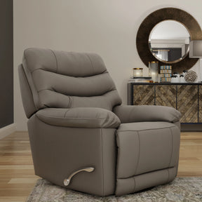 Light Gray Top Grain Leather Swivel Glider Recliner - Omega Lifestyles