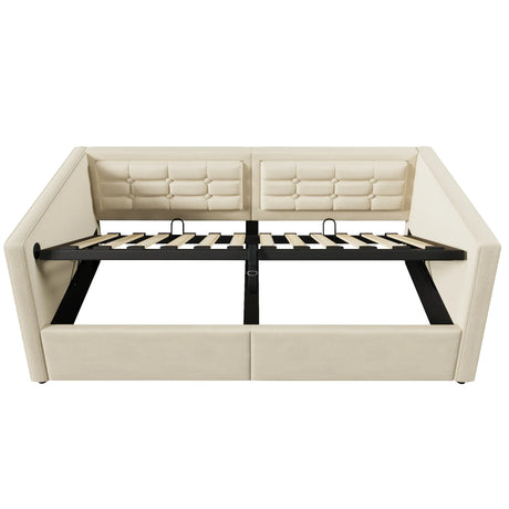 Twin Beige Velvet Upholstered Hydraulic Storage Bed Frame - Omega Lifestyles