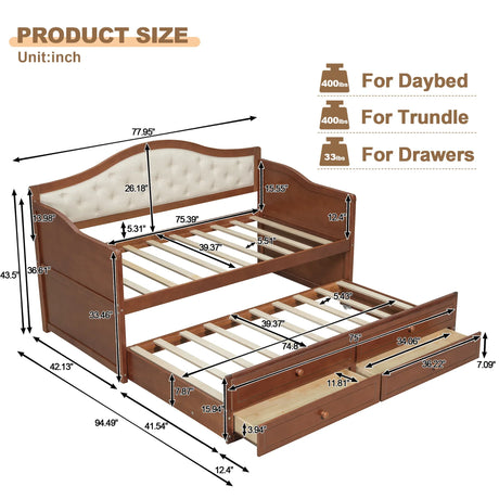 Twin Daybed With Trundle And Storage Drawers Walnut - Omega Lifestyles