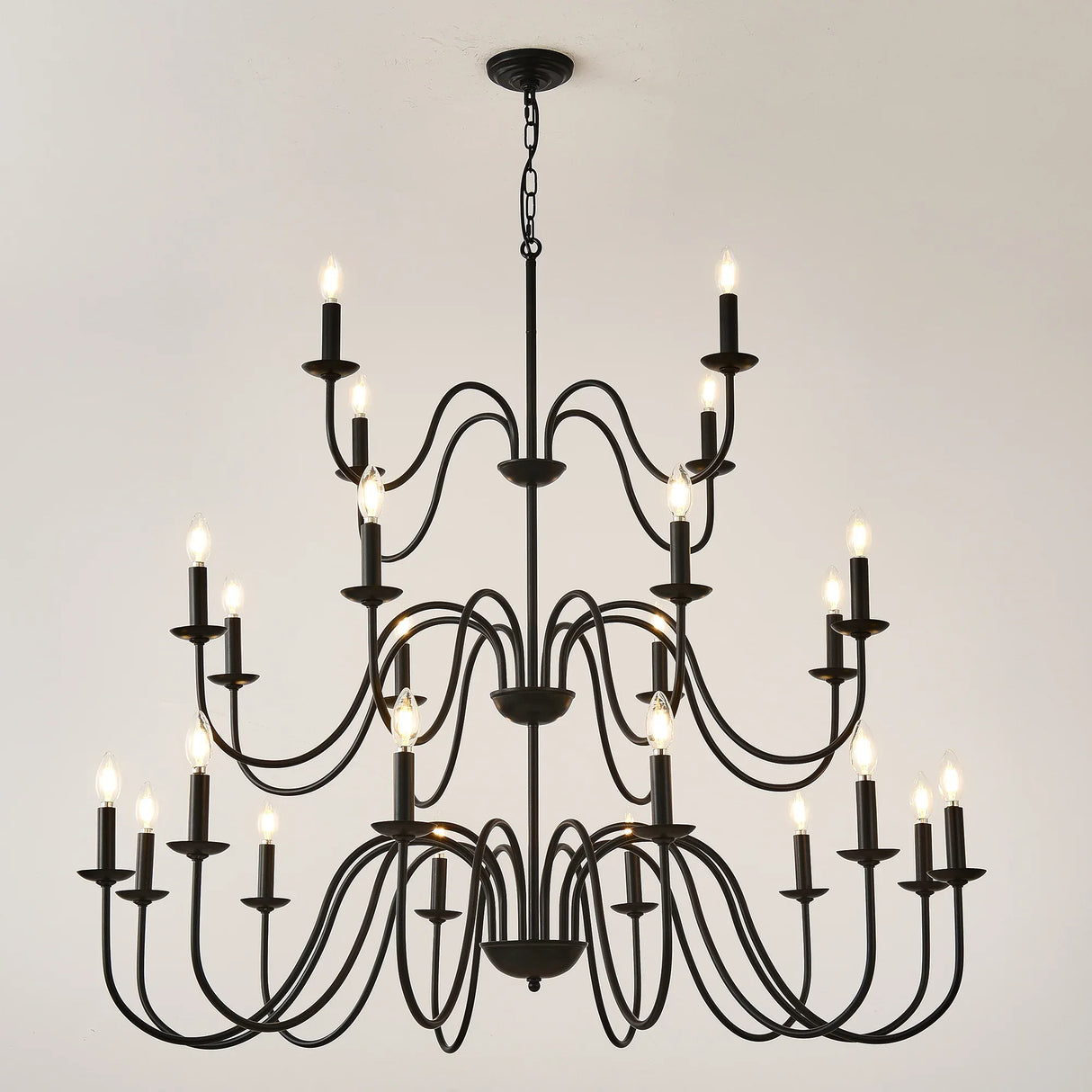 Farmhouse 24-Light Matte Black Metal Chandelier - Omega Lifestyles