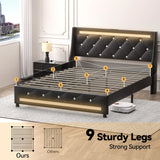 Queen Modern Upholstered Platform Bed Frame With Charging - Omega Lifestyles
