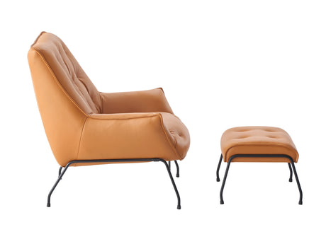 Sandstone Top Grain Leather Accent Chair With Ottoman - Omega Lifestyles