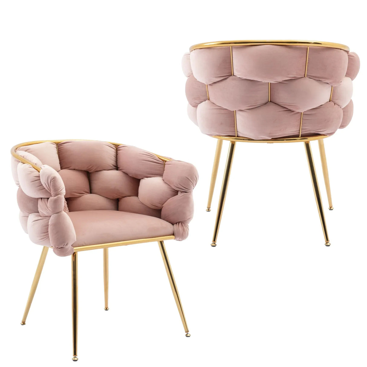 Pink Velvet Gold-Plated Metal Accent Chair - Omega Lifestyles